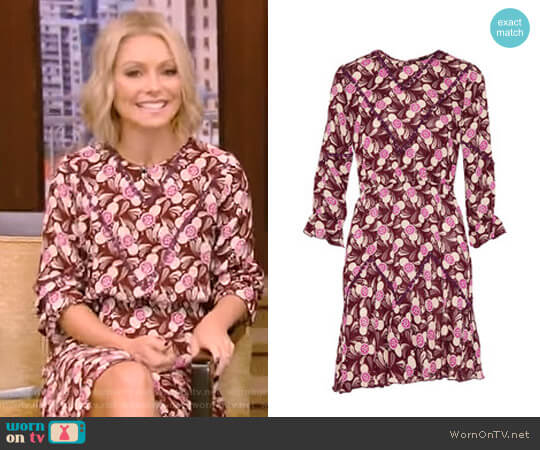 Anna Sui Lace-Trimmed Printed Crepe Mini Dress worn by Kelly Ripa on Live with Kelly and Mark