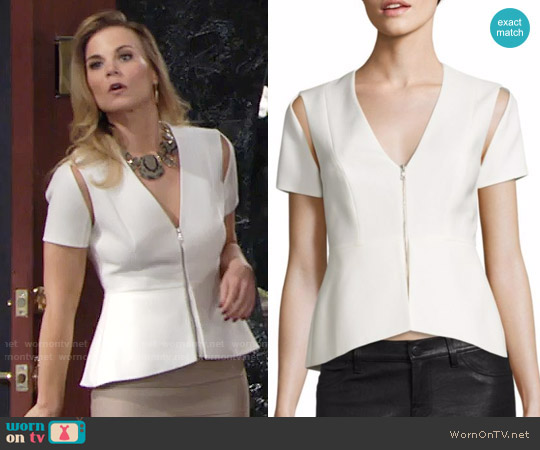 Bcbgmaxazria Zip V-Neck Cold Shoulder Top worn by Phyllis Newman (Gina Tognoni) on The Young and the Restless