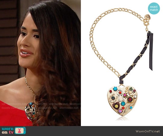 Betsey Johnson Mixed Multi-Charm Heart Pendant Necklace worn by Darlita (Danube Hermosillo) on The Bold and the Beautiful