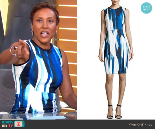 Calvin Klein Printed Sheath Dress worn by Robin Roberts on Good Morning America