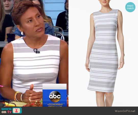 Calvin Klein Striped Ottoman-Knit Sheath Dress worn by Robin Roberts on Good Morning America