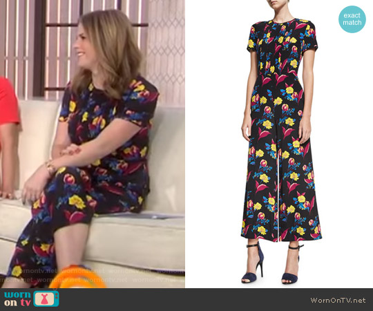 Diane von Furstenberg Short-Sleeve Cropped Flared Silk Jumpsuit worn by Jenna Bush Hager on Today