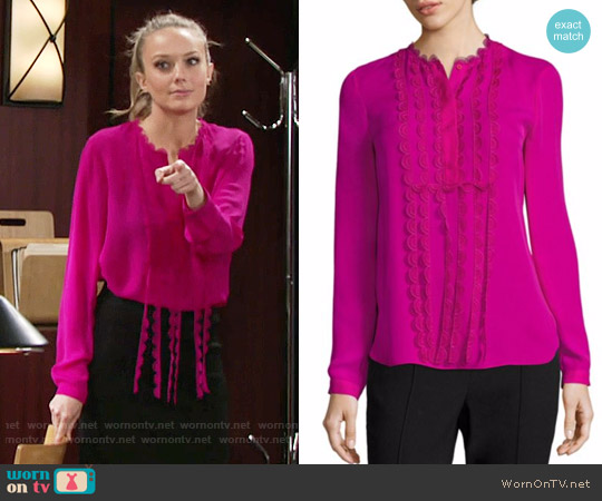 Elie Tahari Antonella Scalloped Silk Blouse in Azalea worn by Abby Newman (Melissa Ordway) on The Young and the Restless