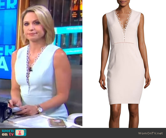Elie Tahari Saylah Sleeveless Lace-Trim Sheath Dress worn by Amy Robach on Good Morning America