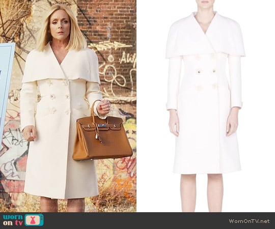 Fendi Floral Double-Breasted Capelet Coat worn by Jacqueline Voorhees (Jane Krakowski) on Unbreakable Kimmy Schmidt