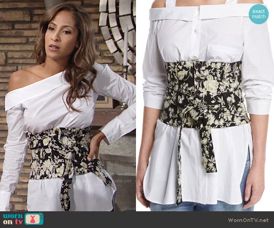 Robert Rodriguez Floral Embroidered Tie-Waist Corset worn by Lily Winters (Christel Khalil) on The Young and the Restless