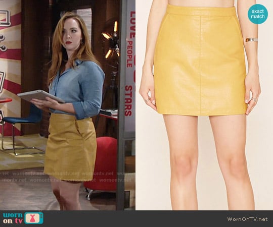 Forever 21 Contemporary Faux Leather Skirt in Mustard worn by Mariah Copeland (Camryn Grimes) on The Young and the Restless