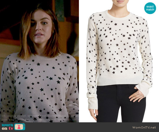 Kate Moss for Equipment Ryder Star Print Cashmere Sweater worn by Aria Montgomery (Lucy Hale) on Pretty Little Liars