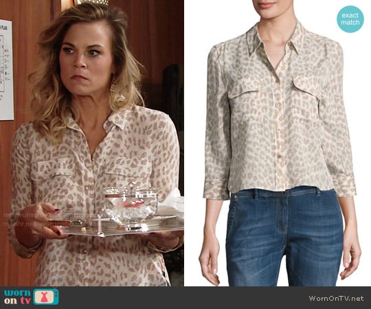 Equipment Leopard-Print Cropped Slim Signature Silk Shirt worn by Phyllis Newman (Gina Tognoni) on The Young and the Restless