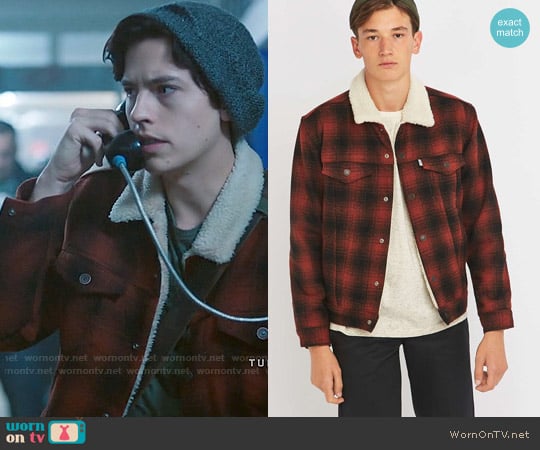 Levis Burnt Orange Plaid Sherpa Jacket worn by Jughead Jones (Cole Sprouse) on Riverdale