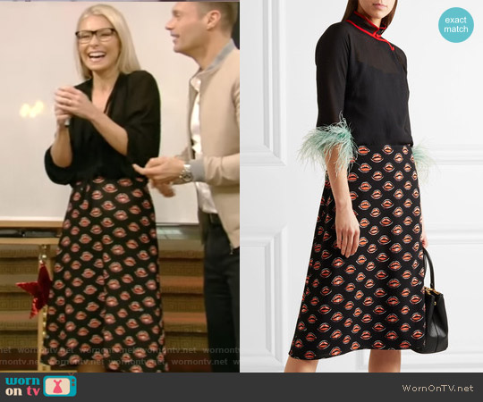 Prada Printed crepe skirt worn by Kelly Ripa on Live with Kelly and Mark