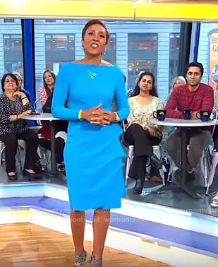 Robin’s blue long sleeve sheath dress on Good Morning America