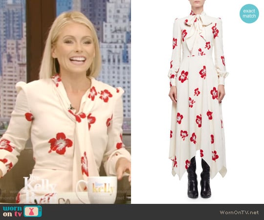 Saint Laurent Embellished Hibiscus-Print Midi Dress worn by Kelly Ripa on Live with Kelly and Mark