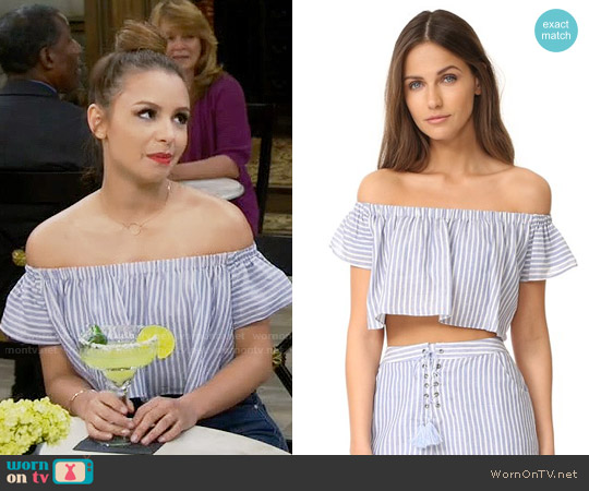 The Jetset Diaries Haven Off Shoulder Crop Top worn by Sofia Rodriguez (Aimee Carrero) on Young and Hungry