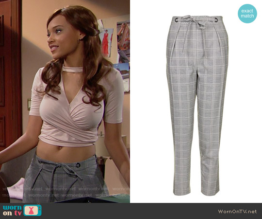 Topshop Check Eyelet Tie Peg Trousers worn by Nicole Avant (Reign Edwards) on The Bold and the Beautiful