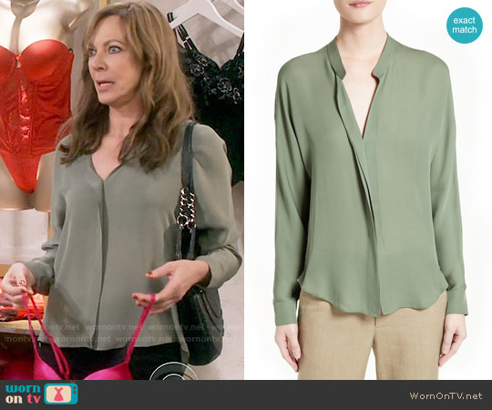 Vince Silk Blouse in Sage worn by Bonnie Plunkett (Allison Janney) on Mom