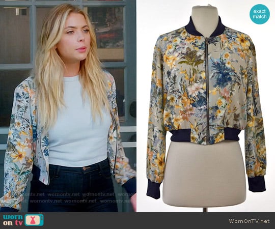 Zara Floral Print Bomber Jacket worn by Hanna Marin (Ashley Benson) on Pretty Little Liars