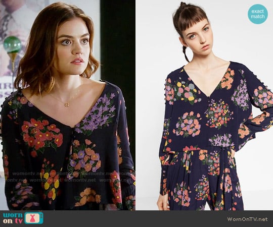 Zara Flowing Printed Top worn by Aria Montgomery (Lucy Hale) on Pretty Little Liars