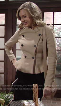 Abby’s camel double-breasted peplum jacket on The Young and the Restless
