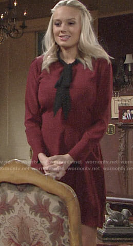 Abby’s burgundy dress with black tie neck on The Young and the Restless