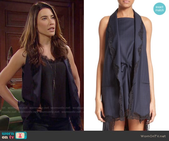 Alexander Wang Lace Trim Pinstripe Vest worn by Steffy Forrester (Jacqueline MacInnes Wood) on The Bold and the Beautiful