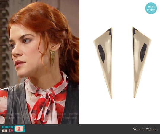 Alexis Bittar Liquid Gold Angled Pyramid Post Earring worn by Sally Spectra (Courtney Hope) on The Bold and the Beautiful