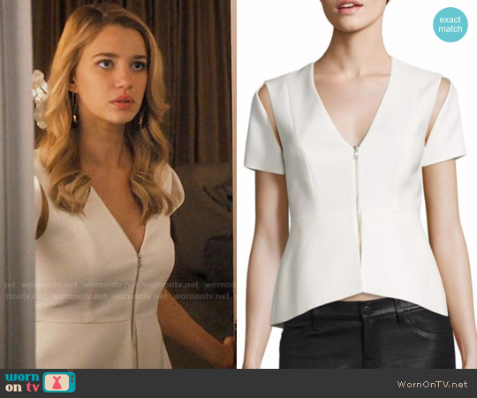 Bcbgmaxazria Zip V-Neck Cold Shoulder Top worn by Petra Solano (Yael Grobglas) on Jane the Virgin
