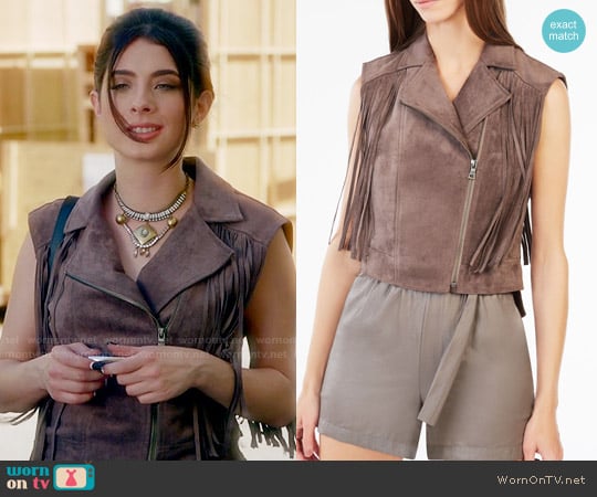 Bcbgmaxazria Mike Faux Suede Fringe Vest worn by Alexis Gleen (Niki Koss) on Famous in Love