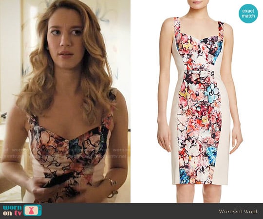 Black Halo Sadie Dress in Happy Days / Buttercream worn by Petra Solano (Yael Grobglas) on Jane the Virgin