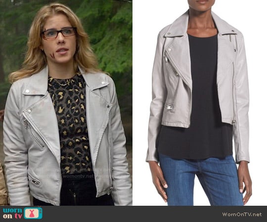 Blank NYC Faux Leather Moto Jacket worn by Felicity Smoak (Emily Bett Rickards) on Arrow