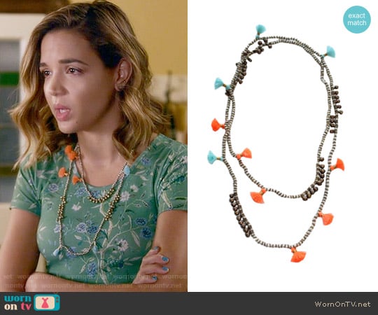Bluma Project Farah Necklace in White/Sky/Orange worn by Cassandra (Georgie Flores) on Famous in Love