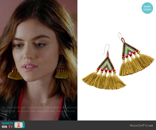 Bluma Project Talitha Earrings in Gold worn by Aria Montgomery (Lucy Hale) on Pretty Little Liars