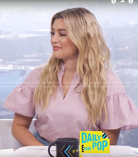 Carissa’s pink striped ruffle-sleeve top on E! News Daily Pop