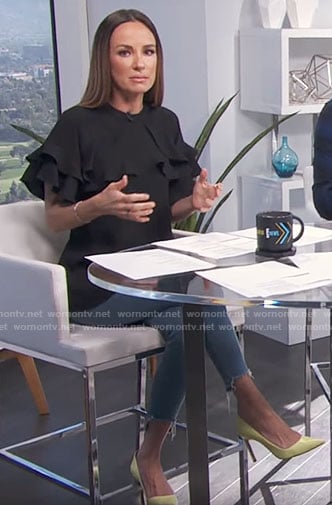 Catt’s black ruffled top on E! News Daily Pop