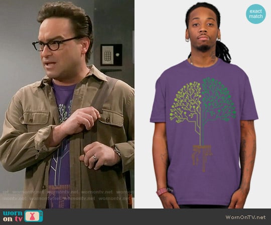 noeldelmar by Design by Humans Tech Tree Shirt in Purple worn by Leonard Hofstadter (Johnny Galecki) on The Big Bang Theory