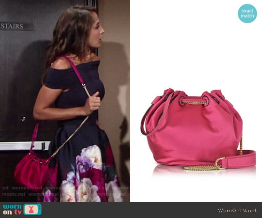 Diane von Furstenberg Love Power Satin Bucket Bag worn by Lily Winters (Christel Khalil) on The Young and the Restless