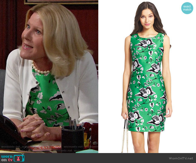 Diane von Furstenberg Sofia Dress in Simple Toile Garden Green worn by Pamela Douglas (Alley Mills) on The Bold and the Beautiful