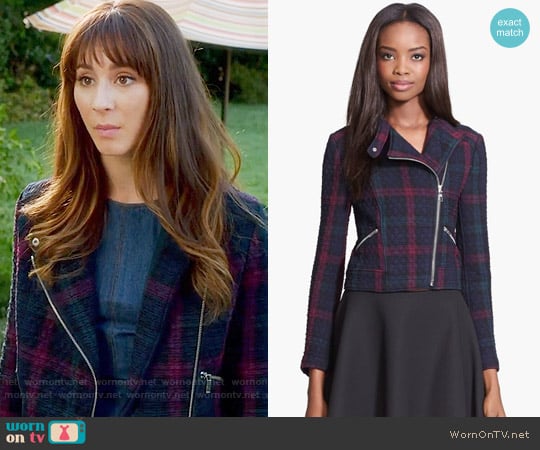 Elizabeth and James Patti Plaid Quilted Moto Jacket worn by Spencer Hastings (Troian Bellisario) on Pretty Little Liars