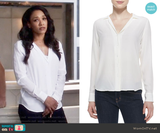 Equipment Adalyn Blouse in Bright White worn by Iris West (Candice Patton) on The Flash