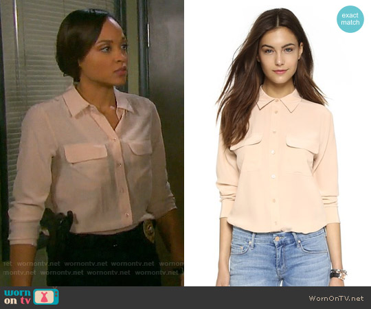 Equipment Slim Signature Blouse in Nude worn by Lani Price (Sal Stowers) on Days of our Lives