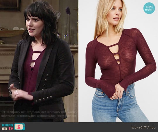 Free People Bae Bae Layering Top in Midnight Plum worn by Tessa Porter (Cait Fairbanks) on The Young and the Restless