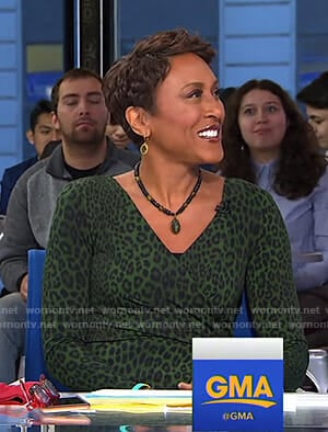 Robin’s green leopard print wrap dress on Good Morning America