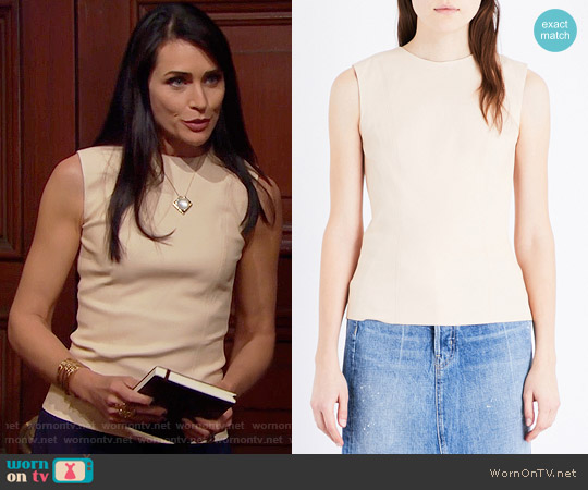 Round-neck leather top in patchouli Helmut Lang worn by Quinn Fuller (Rena Sofer) on The Bold and the Beautiful