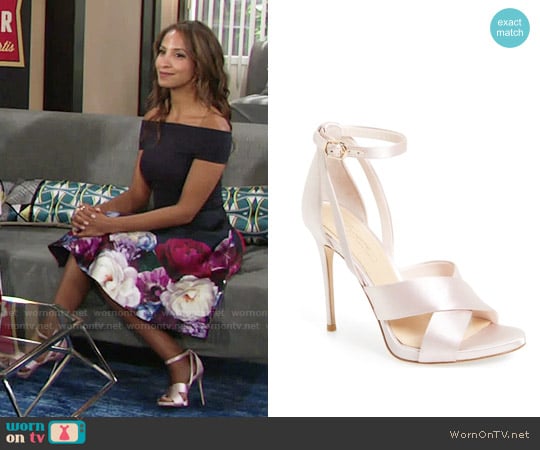 Imagine by Vince Camuto Dairren Sandals in Petal Pink Satin worn by Lily Winters (Christel Khalil) on The Young and the Restless