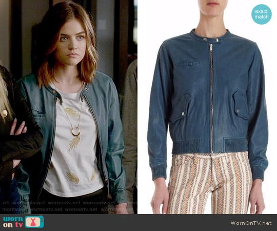 Etoile Isabel Marant Calista Leather Jacket worn by Aria Montgomery (Lucy Hale) on Pretty Little Liars