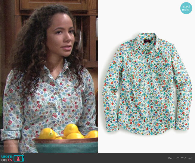J.Crew Perfect shirt in Liberty® Edenham floral worn by Mattie Ashby (Lexie Stevenson) on The Young and the Restless