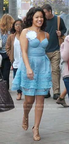 Jane’s blue lace Carrie Bradshaw dress on Jane the Virgin