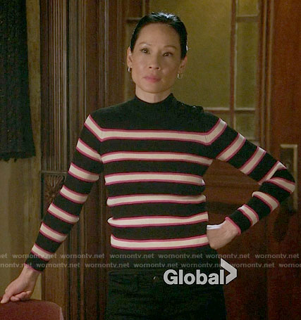 Joan’s black and pink striped sweater on Elementary