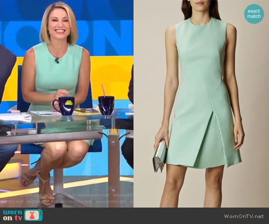 Karen Millen Pastel Green Pleated Mini Dress worn by Amy Robach on Good Morning America