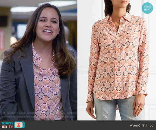 Kate Moss for Equipment Printed Signature Shirt worn by Amy Santiago (Melissa Fumero) on Brooklyn Nine-Nine